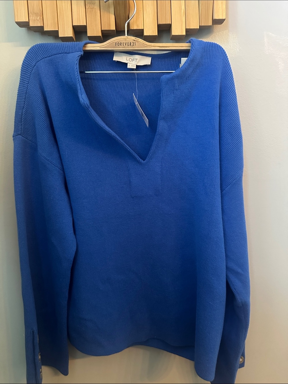 LOFT Royal Blue V-Notch Pullover Sweater